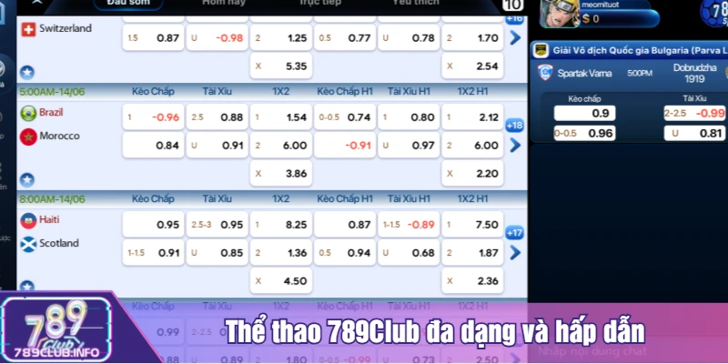 Thể thao 789Club đa dạng và hấp dẫn